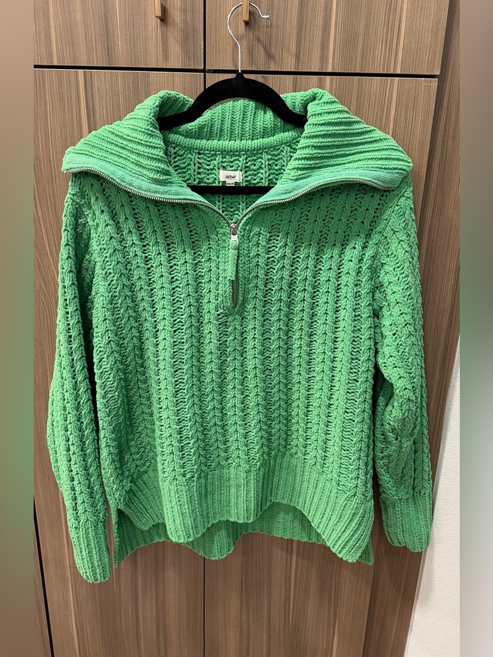 Aerie Cable Knit Half-Zip Sweater - Green